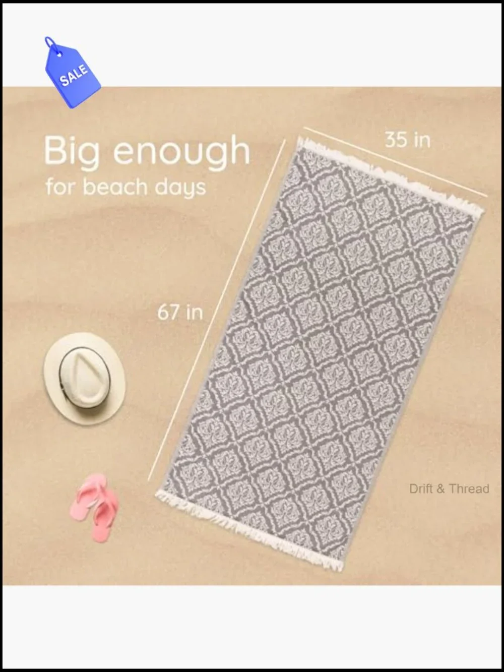 Premium Turkish Cotton Beach Towel 35x67 Quick Dry Sand Free Travel Pool